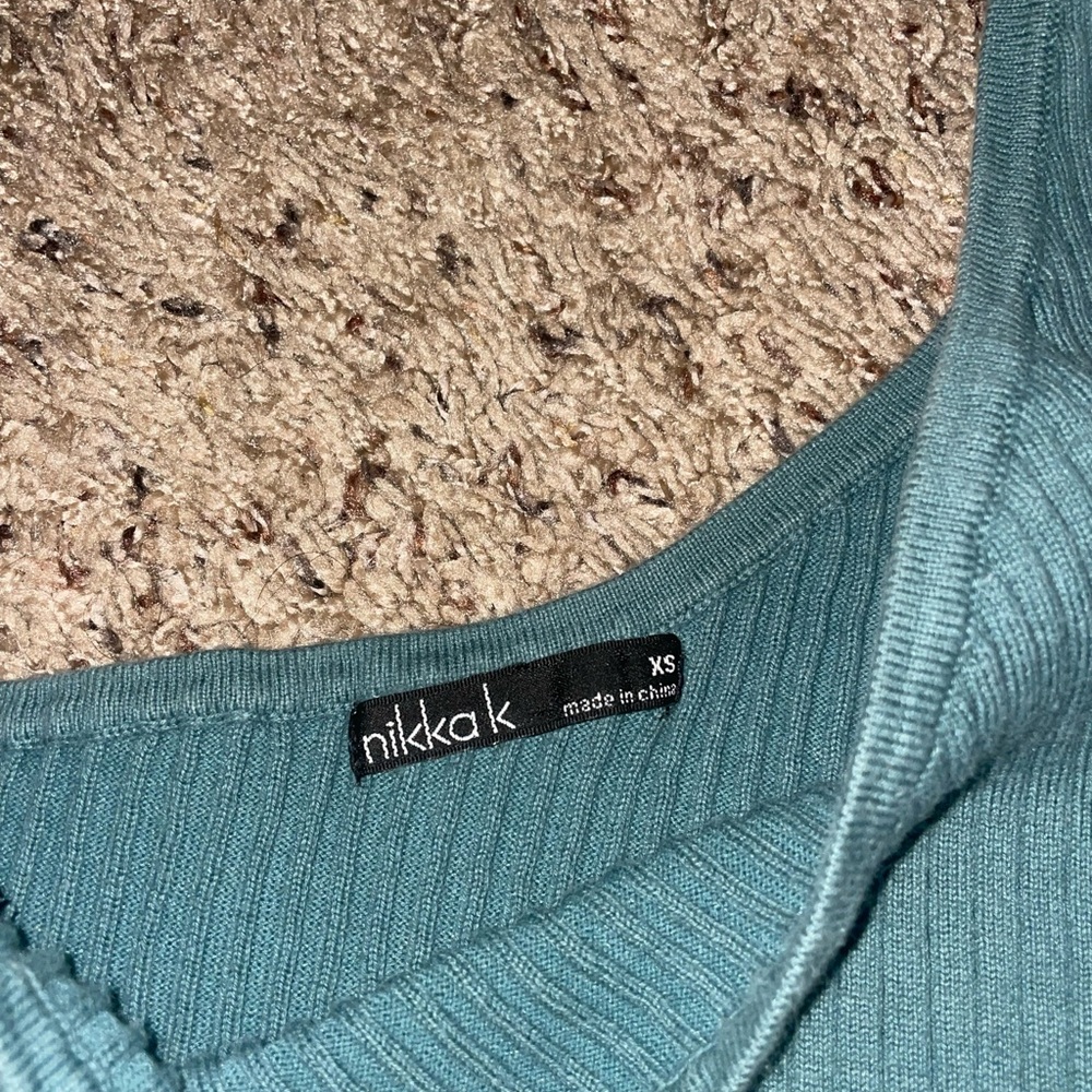 Teal One-Shoulder Ribbed Top - Picture 3 of 4
